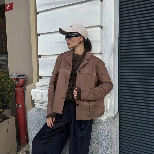 SOU DOMINA γυναικείο μπουφάν σουέτ ανοιχτό καφέ