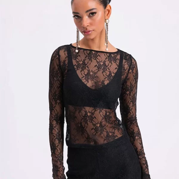 TEDDY γυναικεία μπλούζα δαντέλα μαύρο