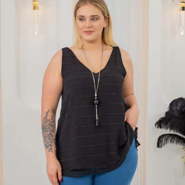 VICKY γυναικείο αμάνικο bigsize μπλούζα με αξεσουάρ κολιέ