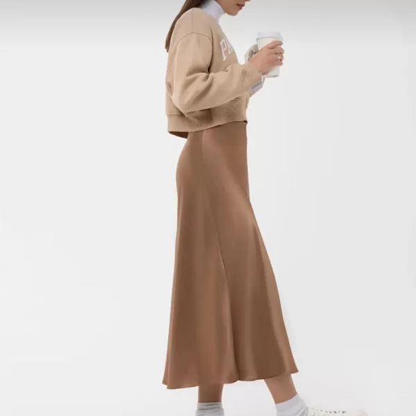 Myla γυναικεία μιντι σατεν φούστα καμελ