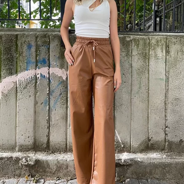 RICCI γυναικεία παντελόνα δερματίνη με λάστιχο στη μεση