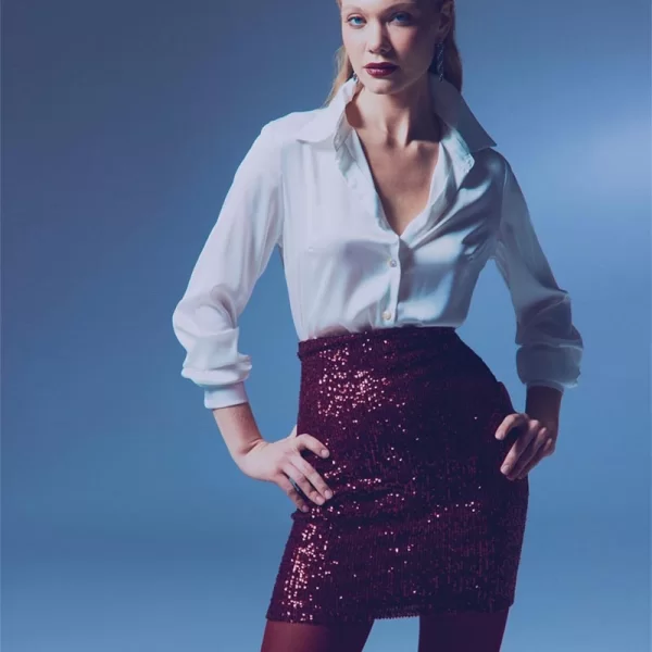 SOU NELLY γυναίκεια μίνι φούστα με παγιετα μπορντό