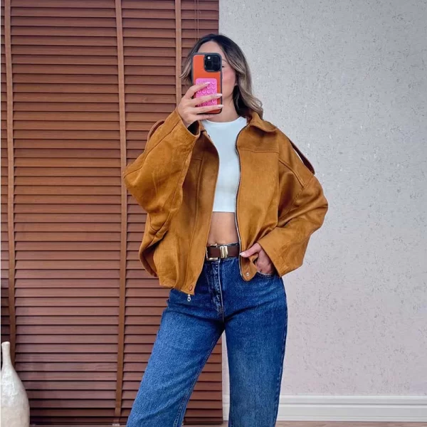 ICOS γυναικείο καστόρ bomber μπουφάν ταμπα-καφε