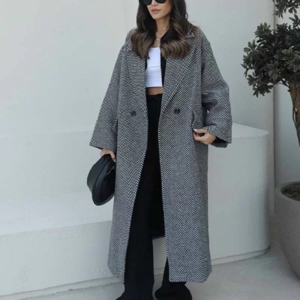 Berra γυναικείο παλτό ψαροκόκαλο μαύρο-άσπρο