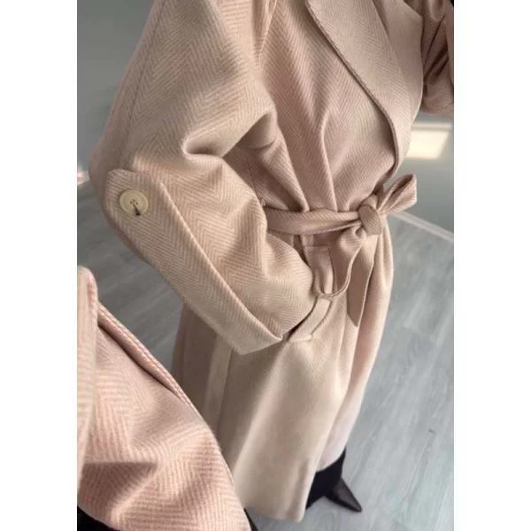 CHLOE γυναικείο παλτό ψαροκόκαλο εκρου/μπεζ και λεπτομέρεια στα μανίκια