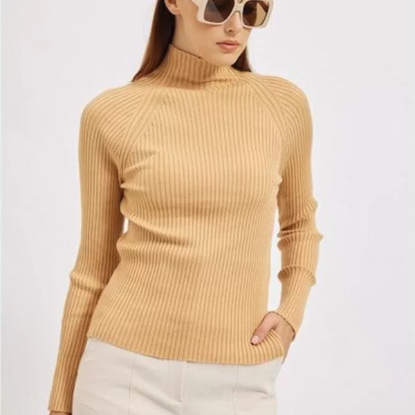 Rosaceae ριμπ γυναικεία μπλούζα μπεζ