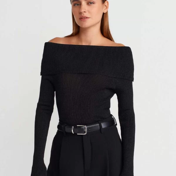 SOU CANDLE γυναικεία πλεκτη μπλουζα με ανοιχτο ωμο μαυρο