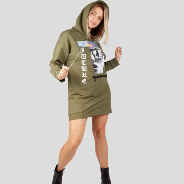 Φούτερ γυναικείο μπλουζοφόρεμα με κουκούλα