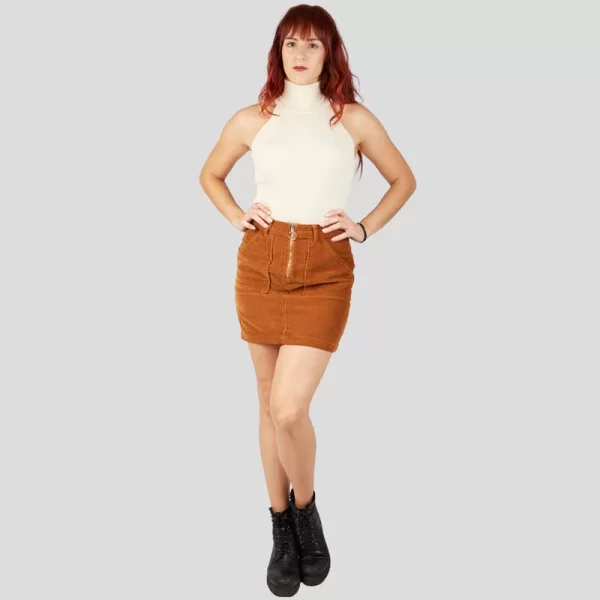 Γυναικεία κοτλέ φούστα με φερμουάρ μπροστά