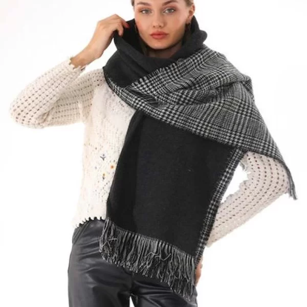 SOU Γυναικείο κασκόλ διπλής όψης- μαύρο