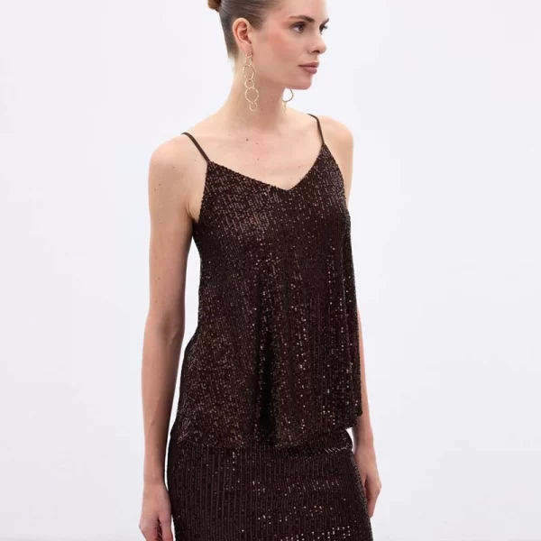 SOU NELLY γυναικεία τιράντα μπλούζα με παγιέτες (ΚΑΦΕ)