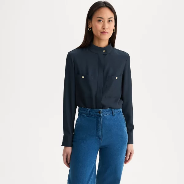 Πουκάμισο με γιακά μάο και μακριά μανίκια από βισκόζη