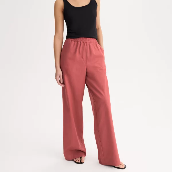 Φαρδύ παντελόνι από λινό και βαμβάκι με ελαστική μέση