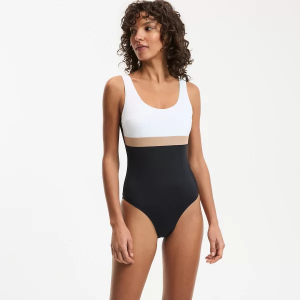 Ολόσωμο μαγιό με τριχρωμία και εφέ επίπεδης κοιλιάς