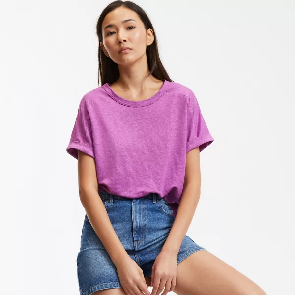 Λινή μπλούζα με στρογγυλή λαιμόκοψη