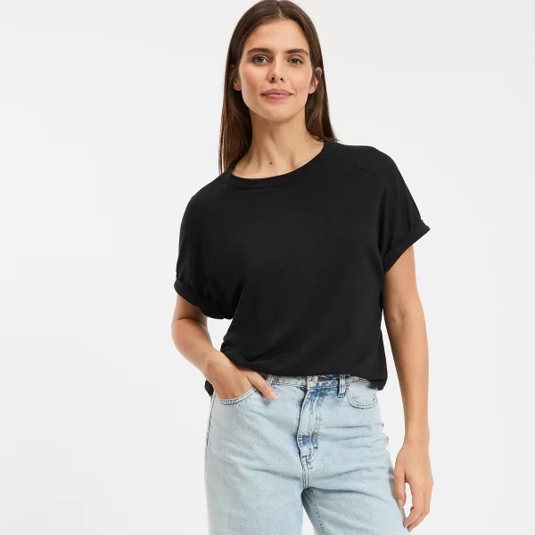 Λινή μπλούζα με στρογγυλή λαιμόκοψη