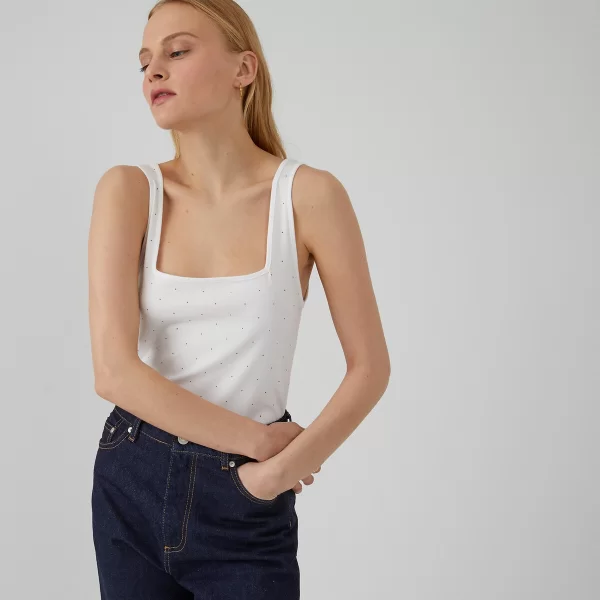 La Redoute Collections Αμάνικη πουά μπλούζα με τετράγωνη λαιμόκοψη