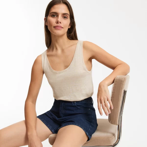 Λινή αμάνικη μπλούζα με στρογγυλή λαιμόκοψη