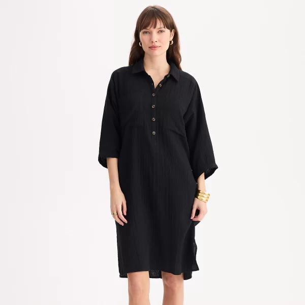 Βαμβακερό μίντι φόρεμα σε ίσια γραμμή