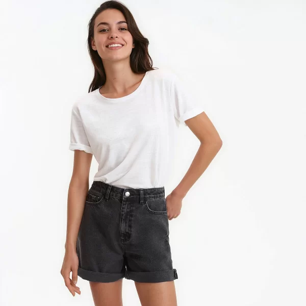 Κοντομάνικη λινή μπλούζα με στρογγυλή λαιμόκοψη