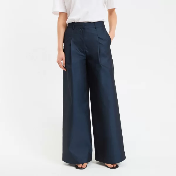 Παντελόνι φαρδύ με πιέτες από βαμβακερό μείγμα