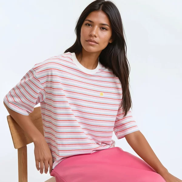 Ριγέ T-shirt με στρογγυλή λαιμόκοψη και κοντά μανίκια