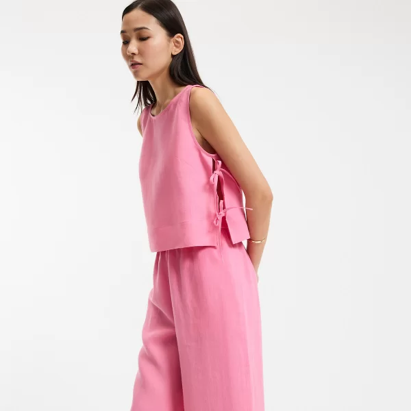 Λινή μπλούζα με στρογγυλή λαιμόκοψη