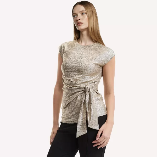 Λαμέ μπλούζα με ντραπέ όψη και κοντά μανίκια