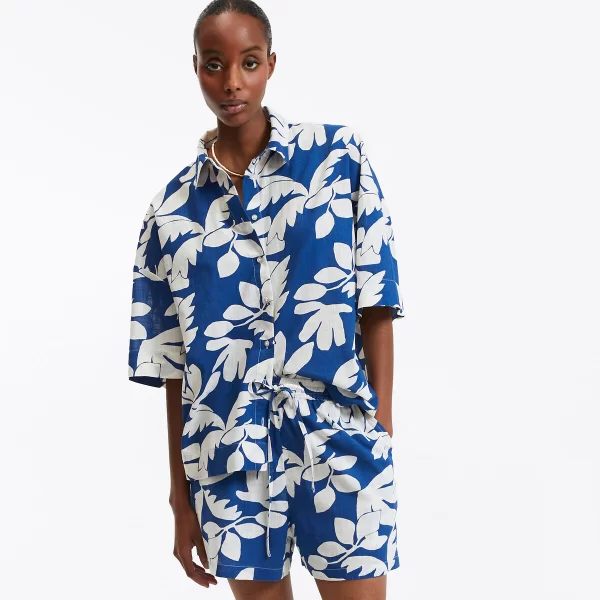 Εμπριμέ πουκάμισο oversize με μανίκια μέχρι τους αγκώνες