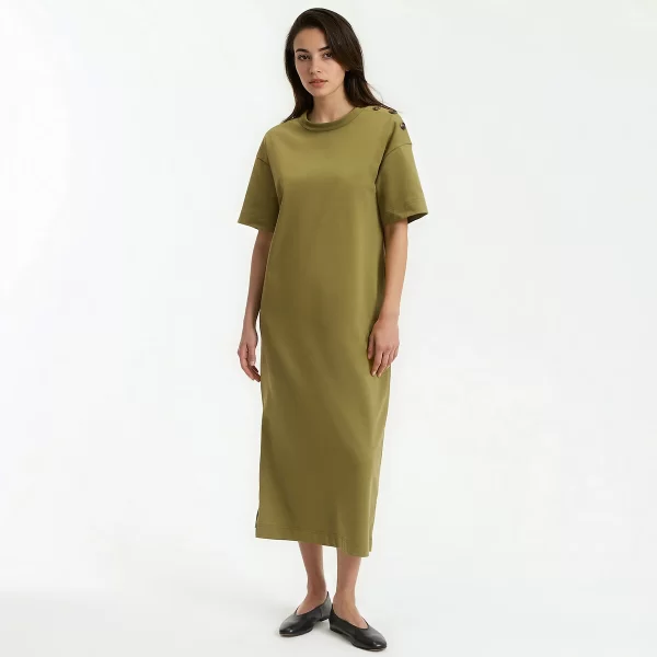 La Redoute Collections Μακρύ ζέρσεϊ φόρεμα με κουμπιά στον ώμο