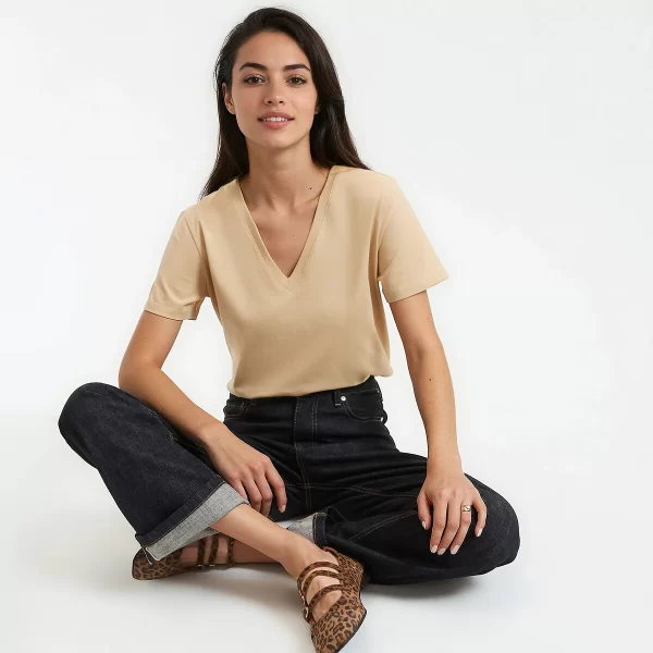 Κοντομάνικη μπλούζα με V