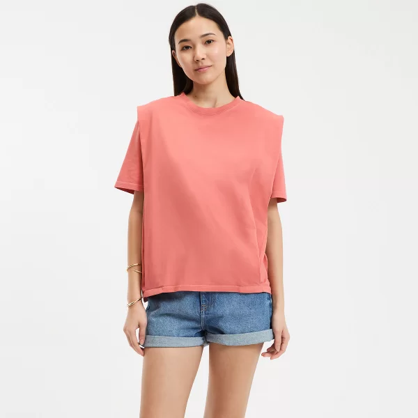 Κοντομάνικη βαμβακερή μπλούζα με στρογγυλή λαιμόκοψη