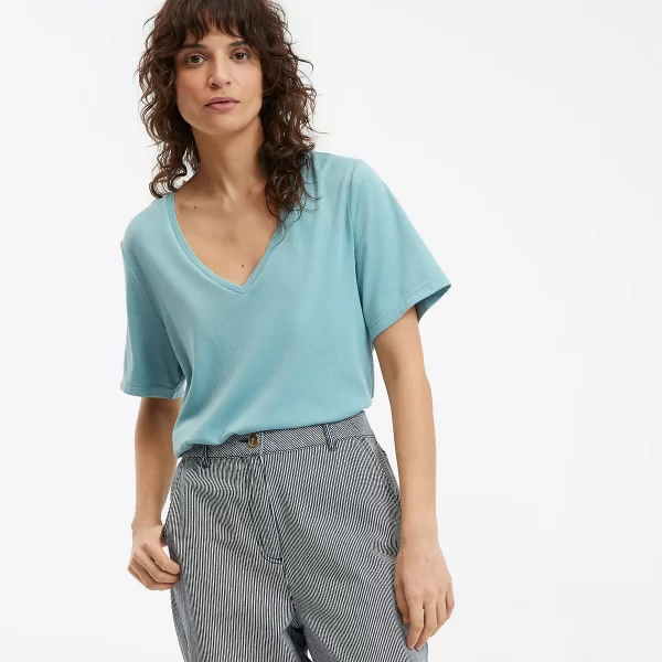 Κοντομάνικη μπλούζα με V λαιμόκοψη