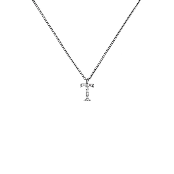 Μενταγιόν Μονόγραμμα Τ με Διαμάντια Λευκόχρυσος Κ18 - 10014Τ