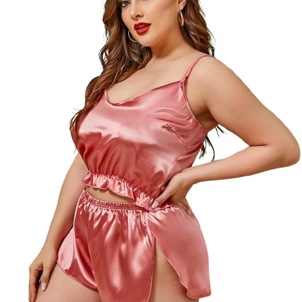 Plus Size Σατέν Baby Doll - Σάπιο μήλο - LC8978-Σάπιο Μήλο-XL