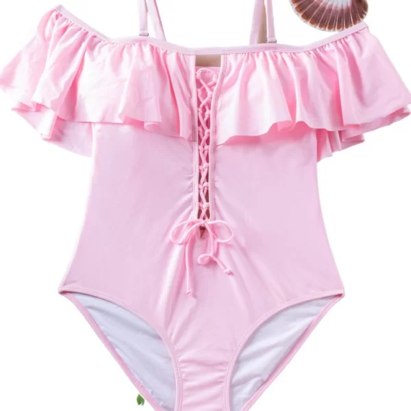 Ροζ Ολόσωμο Μαγιό Plus Size - Ροζ - LC2212-Ροζ-L