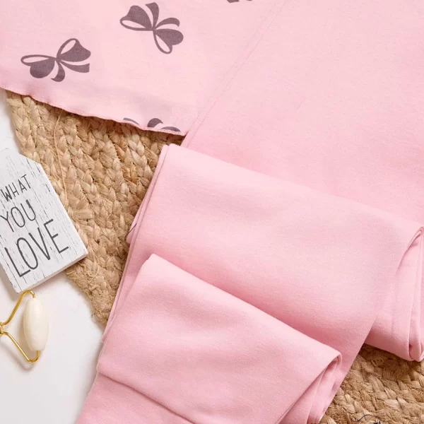 Βαμβακερή Φούτερ Πιτζάμα Bow - Ροζ - LC5085-Ροζ-XL