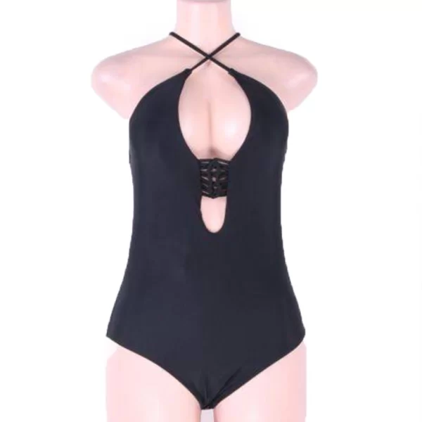 LINGERIE CENTER Ολόσωμο Μαγιό Μαύρο με Πολλαπλά Κορδόνια Storm - Μαύρο - 074915-Μαύρο-S