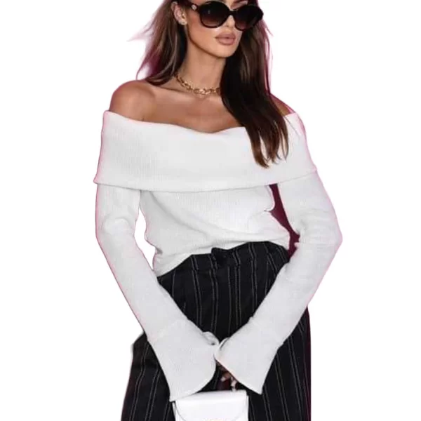 LINGERIE CENTER Μπλούζα με Φαρδύ Γιακά - Λευκό - LC50118-12-Λευκό-One Size