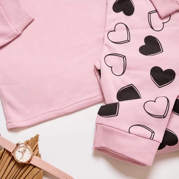 LINGERIE CENTER Βαμβακερή Φούτερ Πιτζάμα Love - Ροζ - LC5037-Ροζ-2XL