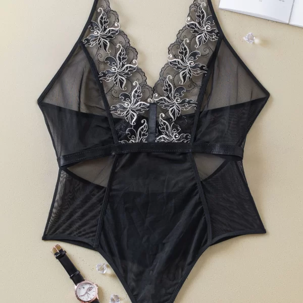 LINGERIE CENTER Plus Size Κορμάκι Διαφάνεια - Μαύρο-Χρυσό - LC7393-Μαύρο-Χρυσό-2XL