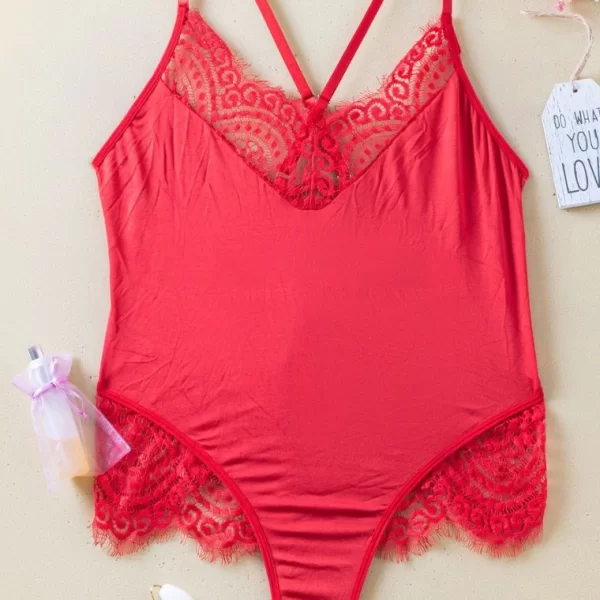 Plus size Kορμάκι Με Δαντέλα - Κόκκινο - LC7149-Κόκκινο-XL