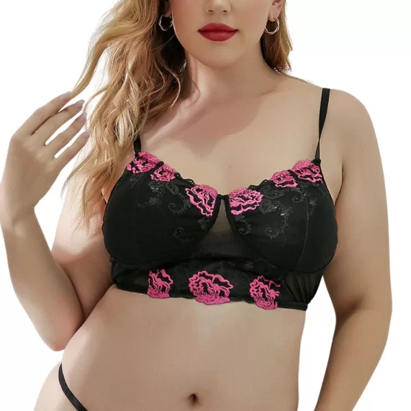 LINGERIE CENTER Plus Size Σετ Bustier & String - Μαύρο-Φουξ - LC15653-Μαύρο-Φουξ-XL