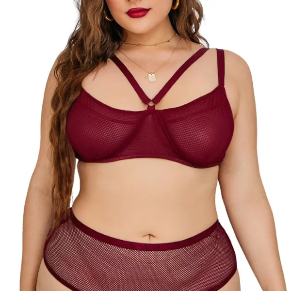 LINGERIE CENTER Plus Size Σετ Εσωρούχων - Μπορντό - LC10377-Μπορντό-XL