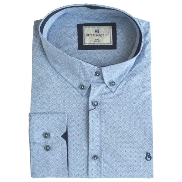 XXXL LEO King size ελαστικό μακρυμάνικο πουκάμισο με μικροσχέδιο - Carolina Blue