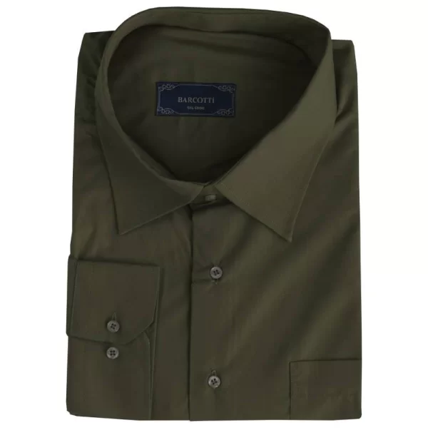 King size ελαστικό μακρυμάνικο πουκάμισο μονόχρωμο - Khaki