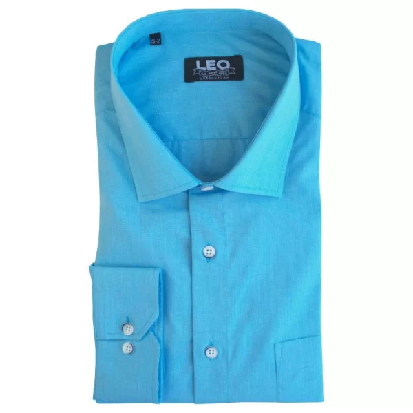 XXXL LEO Πουκάμισο Fil-a-Fil μονόχρωμο γαλλικής ραφής & ελληνικής κατασκευής της Leo Collection - Malibu Turquoise