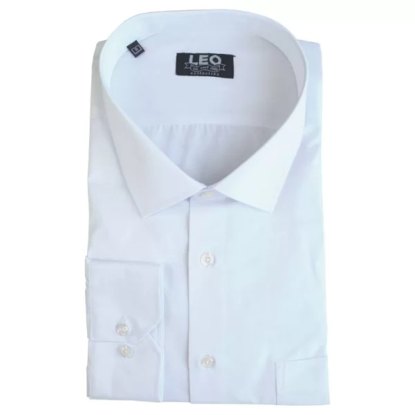 Πουκάμισο μονόχρωμο με rex γιακά και μακρύ μανίκι - ΛΕΥΚΟ