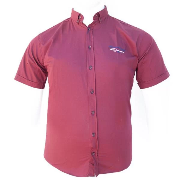 XXXL LEO Πουκάμισο κοντομάνικο βαμβακερό με κέντημα και εξώγαζες λεπτομέρειες - Brick Red