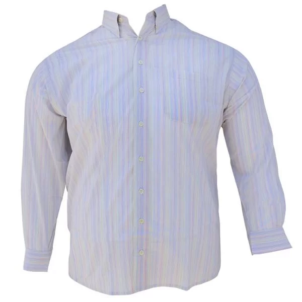 XXXL LEO Πουκάμισο ριγέ μακρυμάνικο με τσέπη - Λευκό/φούξια/γαλάζιο